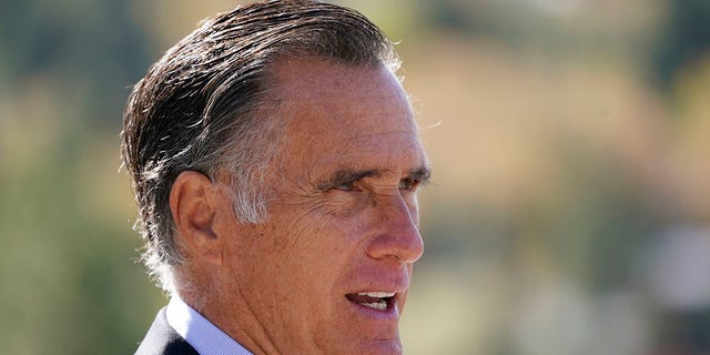 Senator Mitt Romney, Utah, speaks during a press conference on October 15, 2020, near Nevis Canyon, in Salt Lake City.