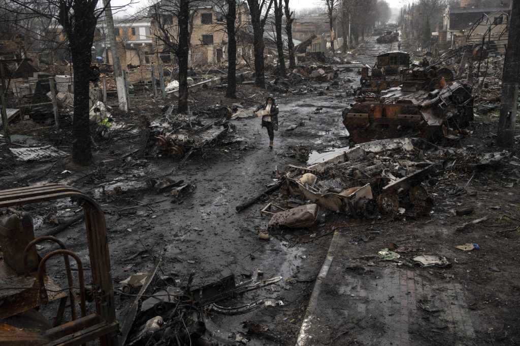 Ukraine accuses Russia of massacre, city littered with corpses