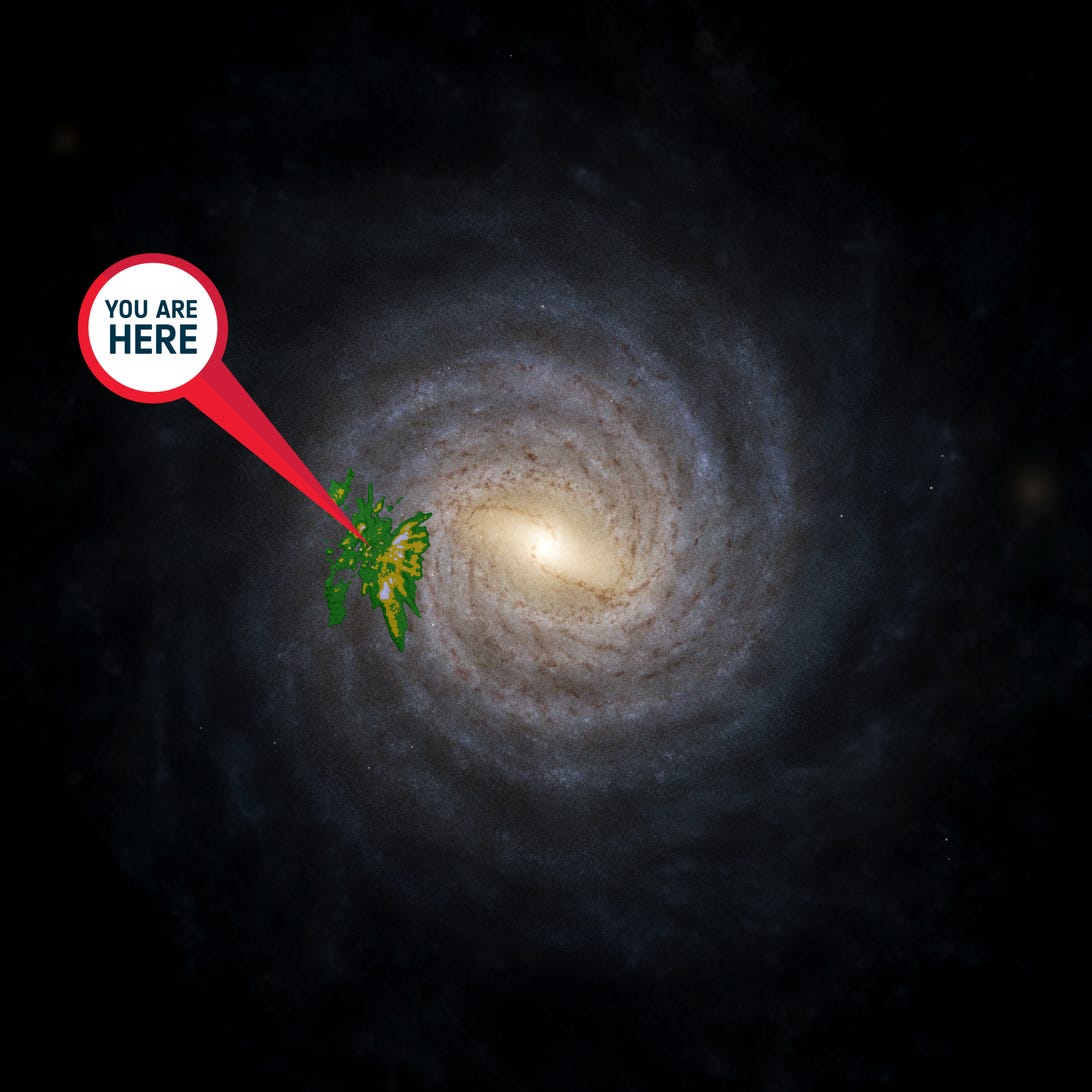 A depiction of our location in the Milky Way.