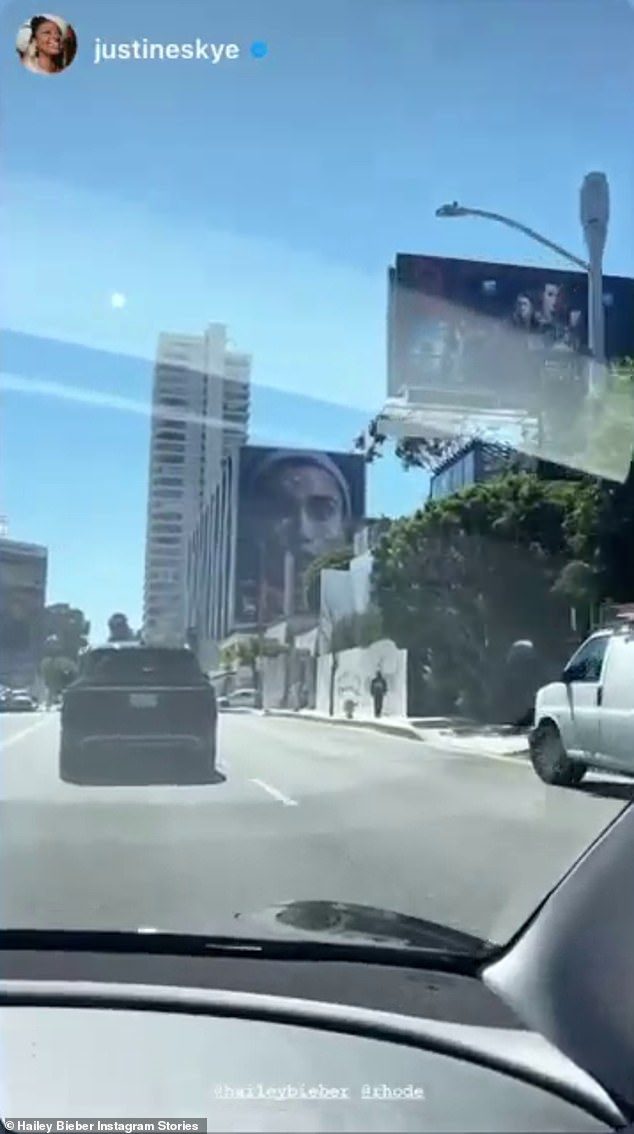 Road from the car: Video filmed from inside a car as it ran through the huge ad hit Bieber's Instagram Stories by Friday