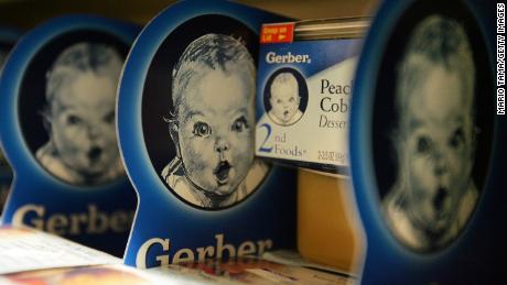 Gerber baby food products are seen on a supermarket shelf on April 12, 2007 in New York City. 