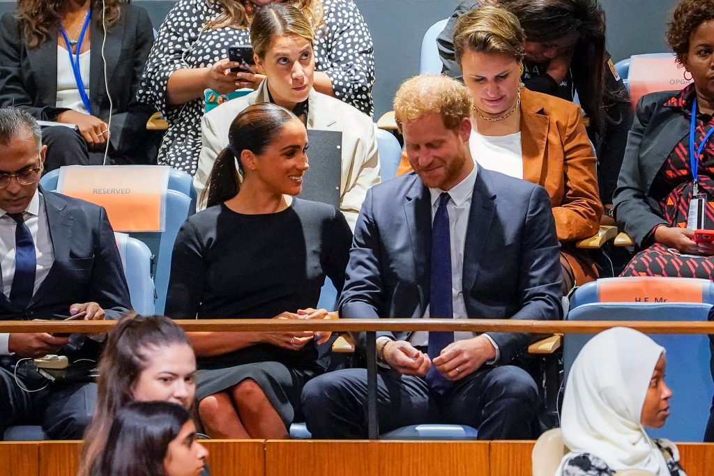 Britain's Prince Harry, right, and his wife Meghan Markle, Duke and Duchess of Sussex, attend the United Nations General Assembly's annual celebration of Nelson Mandela International Day, Monday, July 18, 2022, at United Nations Headquarters.
