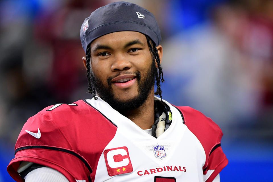 DETROIT, MI - DECEMBER 19: 1 Arizona Cardinals' Keeler Murray smiles before a game against the Detroit Lions at Ford Field on December 19, 2021 in Detroit, Michigan.  (Photo by Emily Chen/Getty Images)